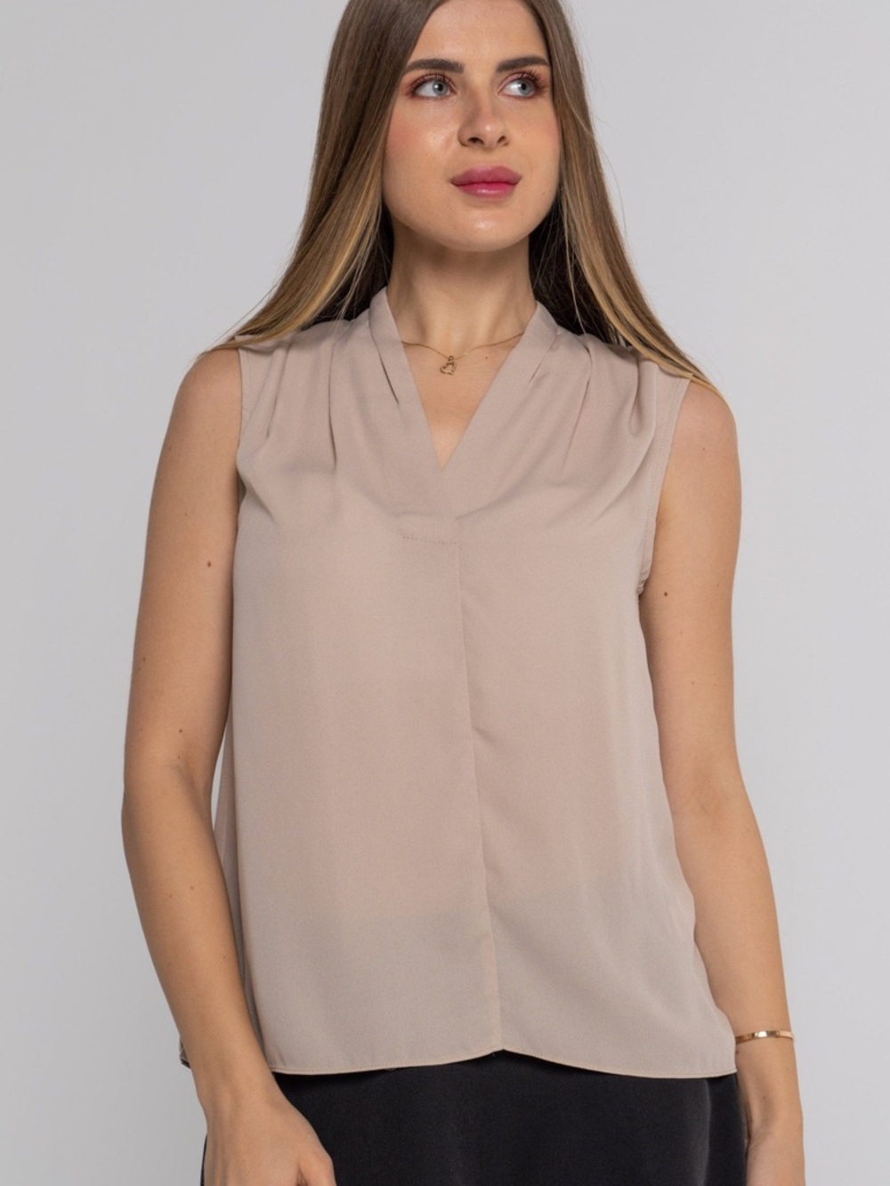 Renee C. Sleeveless V-Neck Tank Top in Beige Taupe
